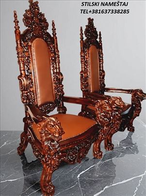Kraljevska stilska fotelja Tron, ručni rad, novo