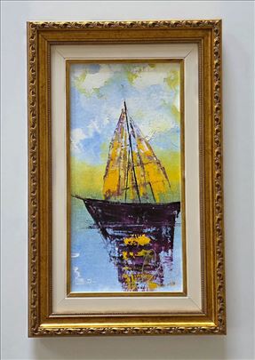 Ulje na platnu - Brodic na moru, prelepa slika!