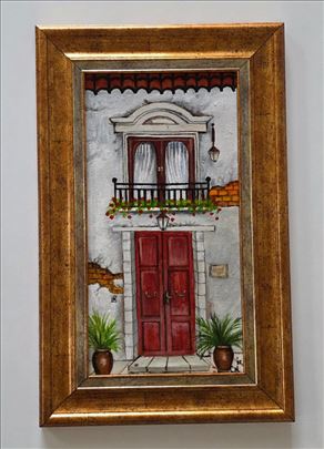 Ulje na platnu - Kuca sa crvenim vratima