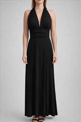 Crna duga haljina na vezivanje otvorena leđa   