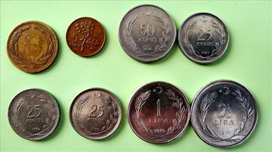 🇹🇷 Stare turske kovanice – Kuruš i lira 8 Komada