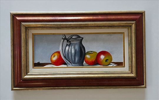 Ulje na platnu - Bokal i tri jabuke, prelepo!