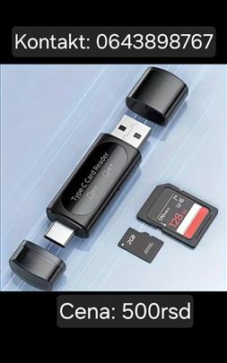 Čitač SD i TF kartice USB A ulaz i C ulaz novo