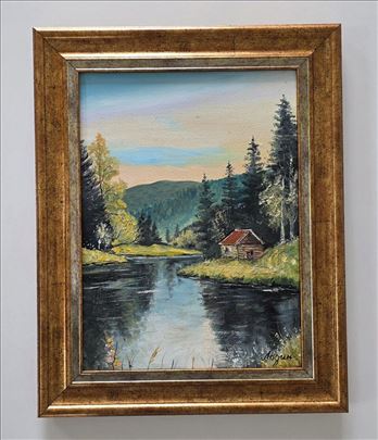 Ulje na platnu - Koliba u prirodi, prelepo!