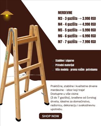 Drvene merdevine sa 4 gazista fabričke cene