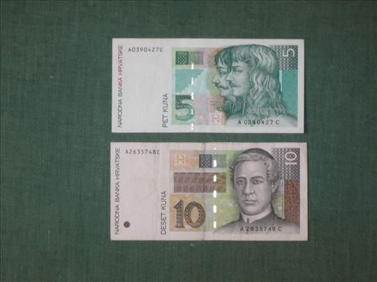 5 Kuna 1993 i 10 Kuna 1995 , u lotu