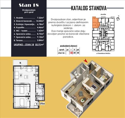 Dvoiposoban stan 56m² - Stan u izgradnji