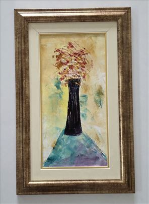 Ulje na platnu - Vaza sa cvecem, prelepa slika!