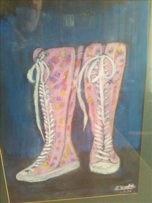 slika patike-suvi pastel, uramljena,potpisana