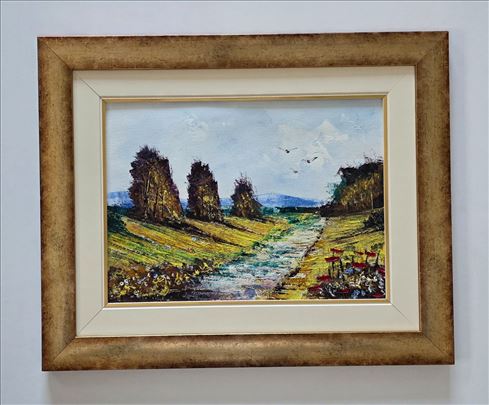 Ulje na platnu - Reka i jesen, prelepa slika!