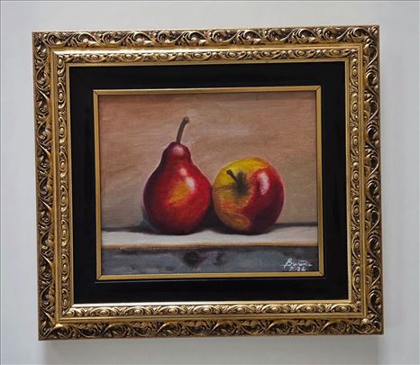 Ulje na platnu - Kruska i jabuka, prelepa slika!