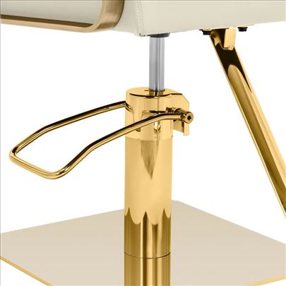 Frizerska stolica sa osloncem za noge -krem-zlatna