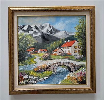 Ulje na platnu - Kuce ispod planine, prelepo!