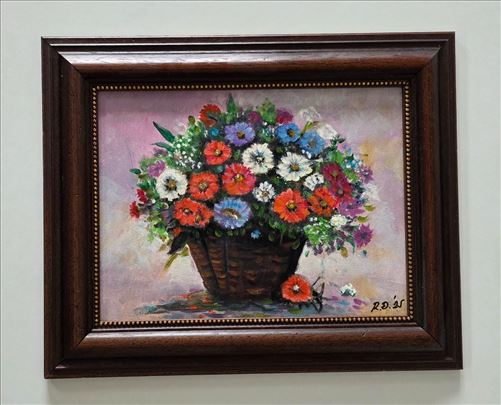 Ulje na lesonitu - Korpa sa cvecem