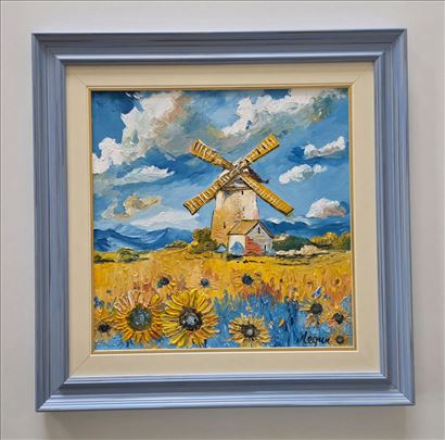 Ulje na platnu - Vetrenjača u suncokretima