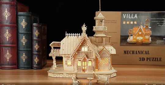 3D drvena maketa kuće sa LED svetlom – NOVO