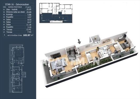 Ledine, Valtrovićeva, novogradnja, 102,97m2 ID#193