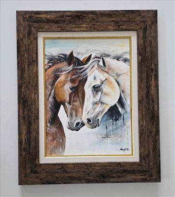 Slika - Zaljubljeni konji, akril na platnu.