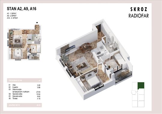 Stan na prodaju, odmah useljiv- 61m2 Radiofar