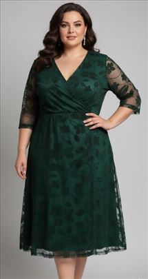 Smaragdna haljina sa plišanim cvetovima – nova