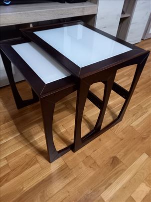 Set dva klub stola staklo/drvo