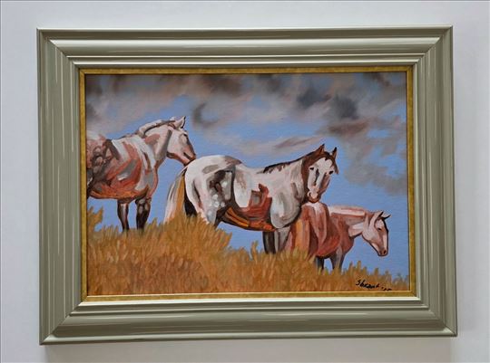 Ulje na kartonu - Konji