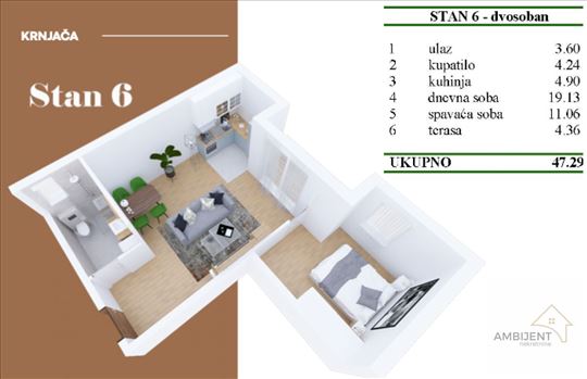 Na prodaju dvosoban stan novogradnje u Krnjači