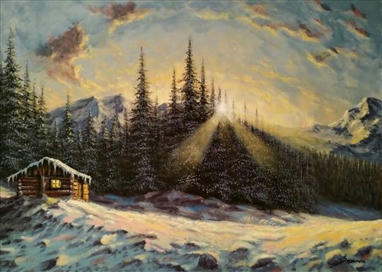 Sainovic ulje na platnu umetnicka slika  zima