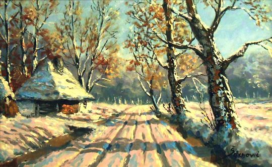 Sainovic  ulje na platnu  zima  umetnicka slika