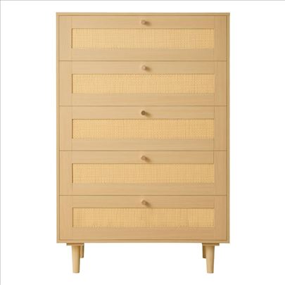 Drvena Komoda Sa 5 Fioka Od Ratana Za Odecu