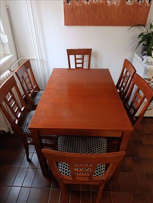 Komplet sto i 6 stolica od punog drveta