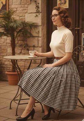 VINTAGE UNIKAT: Karo suknja na falte  