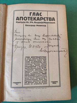 Glas apotekarstva 1922 SA POSVETOM