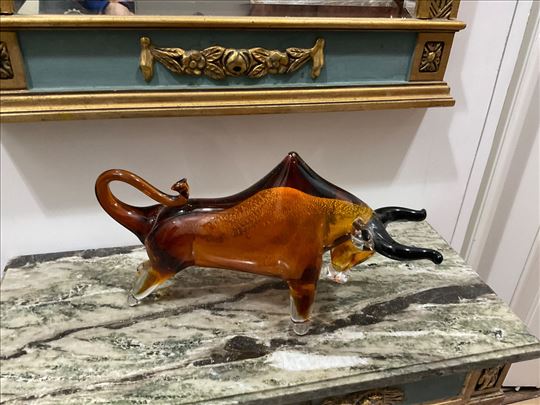 Murano Bull Glass Sculpture In Gold 1970.