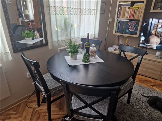 IKEA CRNI OKRUGLI STO SA 4 STOLICE, 110cm