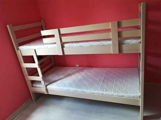 Krevet na sprat beli bajc i 2 duseka Ekonomik