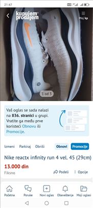 Nike reactx infinity run 4 vel. 45 (29cm)