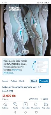 Nike air huarache runner vel. 47 (30,5cm)