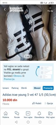 Adidas trae young 3 vel 47 1/3 (30,5cm)