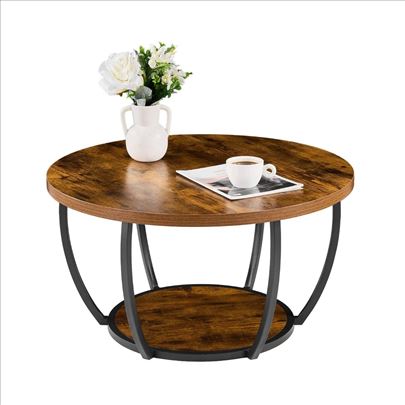 Drveni Okrugli Sto Stocic Za Kafu Rusticni Braon