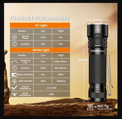 Sofirn SR 23 3300 Lumena +UV+Baterija 5000mA