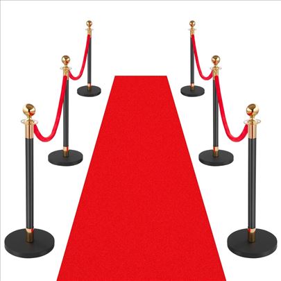 Stubovi za barijeru od 6delova, crveni tepih 10m 