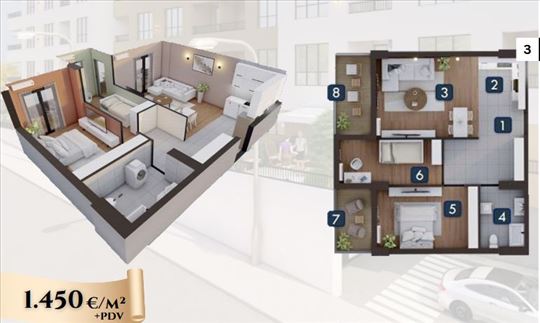 Dva trosobna stana u izgradnji