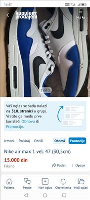 Nike air max 1 vel. 47 (30,5cm)