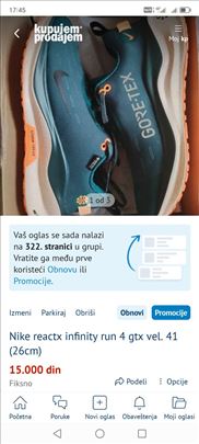 Nike reactx infinity run 4 gtx vel. 41 (26cm)