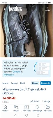 Mizuno wave daichi 7 gtx vel. 46,5 (30,5cm)