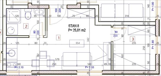 Novogradnja, stan od 25m2 sa spavaćom sobom