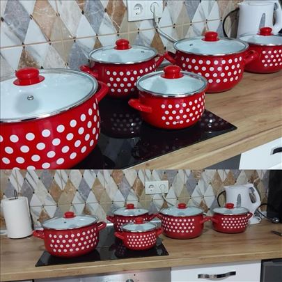 Set emajl serpe sa crvenim tufnama 5 komada