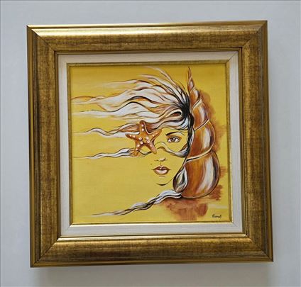 Devojka, zvezda i skoljka - akril na platnu