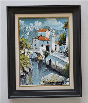 Ulje na platnu - Kod starog kamenog mosta